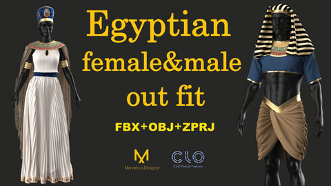 Egyptian  female & male  outfit -CLO3D, MD PROJECTS+OBJ+FBX