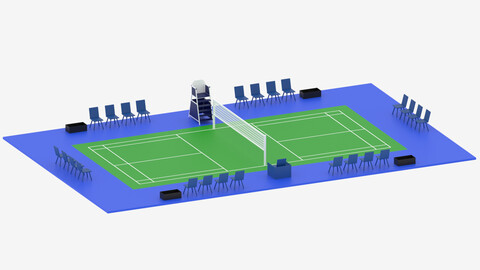 Cartoon Badminton Court Arena 3D model