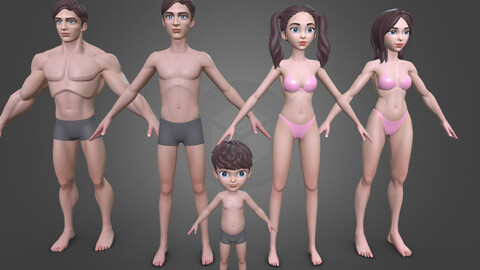 Lowpoly Pixar cartoon stylized basemesh body hair cute boy basemesh pixar disney head woman femalecharacter male-character maya character girl cartoon 3dsmax blender man female stylized human