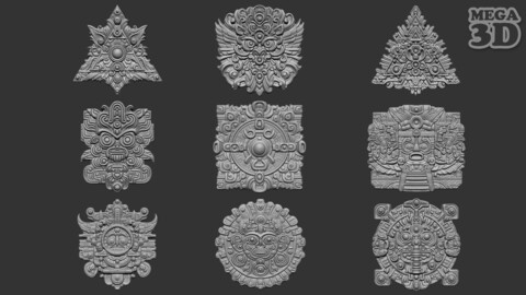 Mayan Pendant Bas relief Pack 240516 3D Model Collection