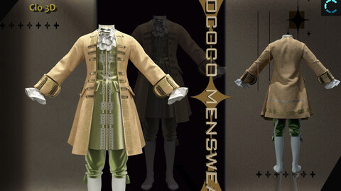 Rococo Style_Male Outfit_Marvelous designer(Clo3d) project_OBJ&FBX(if needed)