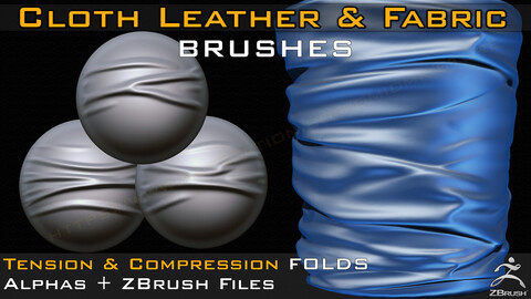 50 Cloth Leather & Fabric Brushes_ Tension & Compression Folds, Alpha (4K)+ Video Tutorial for Substance Painter ( Vol.06 )