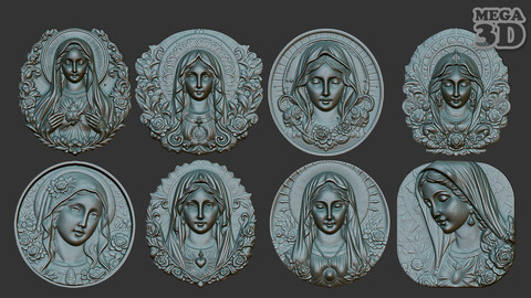 Mother Mary Pendant basrelief Pack 240521 3D Model Collection