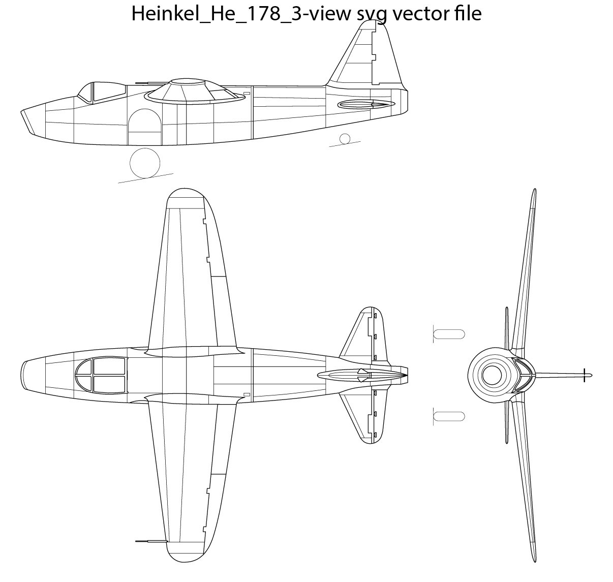 ArtStation - Heinkel_He_178_3-view svg vector file CNC, Cricut, svg ...