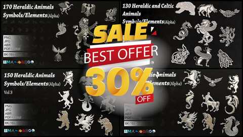 600 Heraldic Animals Symbol/Element (Bundle)