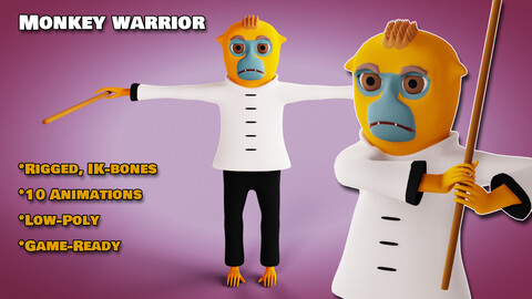 Rigged Kung Fu Warrior Monkey