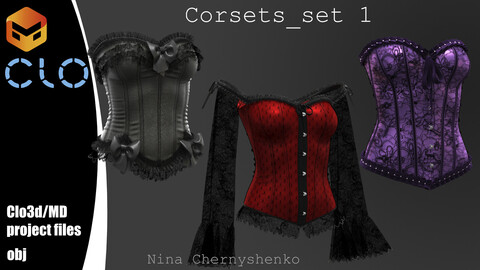 Corsets_set 1. Marvelous Designer/Clo3d project + OBJ.