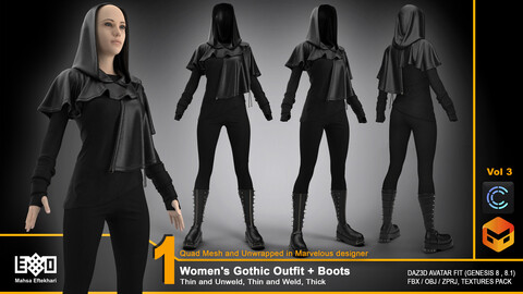 Women's Gothic Outfit + Boots - VOL 3 (ZPRJ+FBX+OBJ Files)