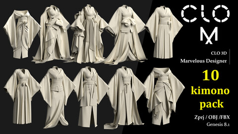 Kimono pack / Marvelous Designer/Clo3D project file + OBJ, FBX