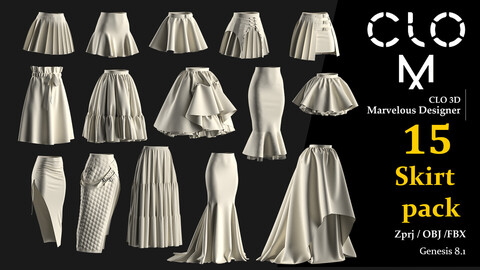 Skirt pack / Marvelous Designer/Clo3D project file + OBJ, FBX