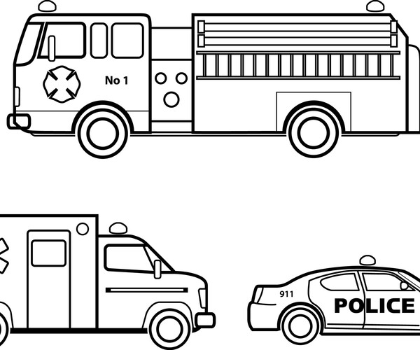 ArtStation - Emergency vehicle colouring page LINE ART BLACK AND WHITE ...