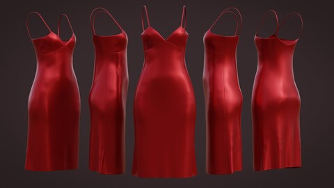 Red Slip Silk Dress 3D clothing