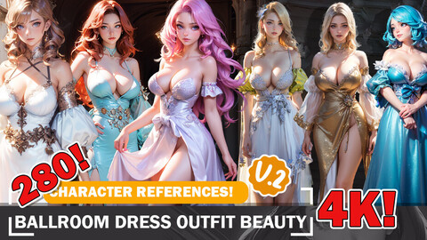 280 Ballroom Dress Beauty - Diverse Character References and Designs Reference Art V2 4K