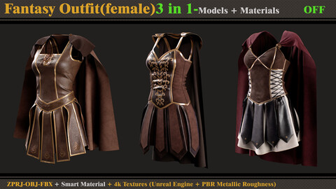 3 in 1 Fantasy Outfits- MD/Clo3d (OBJ + FBX +ZPRJ)+Materials+Textures (OFF)