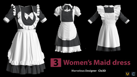 3 Women's Maid dress + Zprj +Obj + Fbx