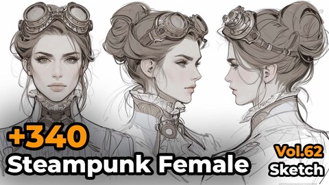 +340 Steampunk Female Sketch Reference(4k)