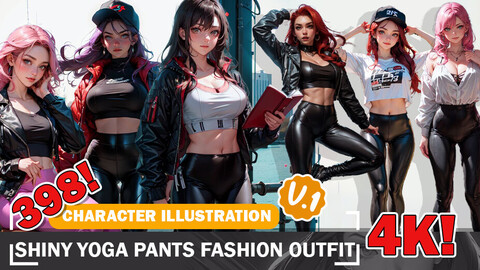 398 Shiny Yoga Pants Fashion Outfit - Reference Ideas Design Inspiration and Character References Art V1 4K