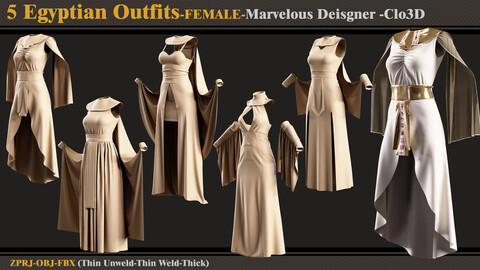 5 Egyptian Outfit-FEMALE- MD/Clo3d + ZPRJ + OBJ + FBX