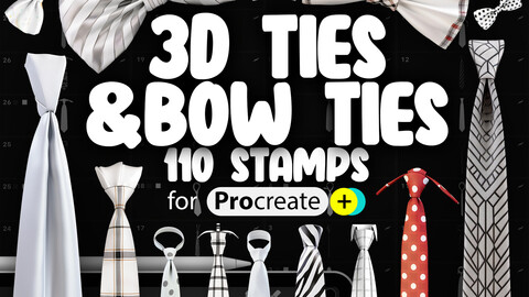 110 Procreate 3D Ties & Bow Ties Stamp Brushes | Procreate Tuxedo Stamps | Procreate Cravat Stamps | Procreate Grooms Accessories Stamps | Procreate Dual Color Stamp Brushes | Procreate Necktie Stamp Brushes