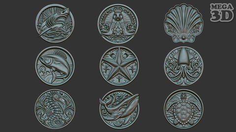 Ocean Animal Basrelief Pack 240601 3D Model Collection