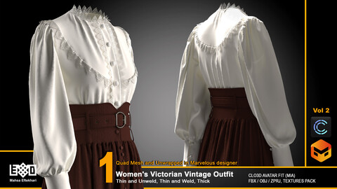 Women's Victorian Vintage Outfit - VOL2 (ZPRJ+FBX+OBJ Files)