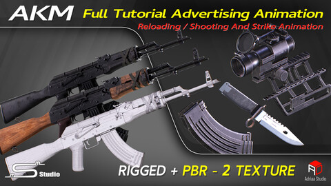 Historical AKM Gun / Full Tutorial Advertising Animation + 3D Model