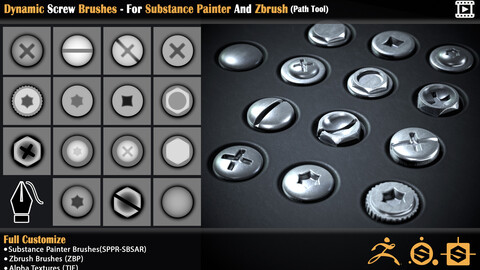 Dynamic Screw Brushes - For Substance Painter And Zbrush (Path Tool)