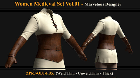 Women Medieval Set Vol.01 (Marvelous Designer/Clo3d)(ZPRJ+OBJ+FBX)