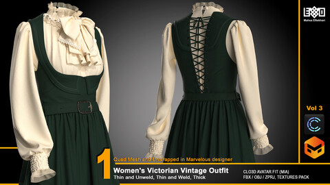 Women's Victorian Vintage Outfit - VOL3 (ZPRJ+FBX+OBJ Files)