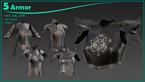 5 female chest armor/ zprj+obj+fbx/ clo3d, marvelous designer/body armor