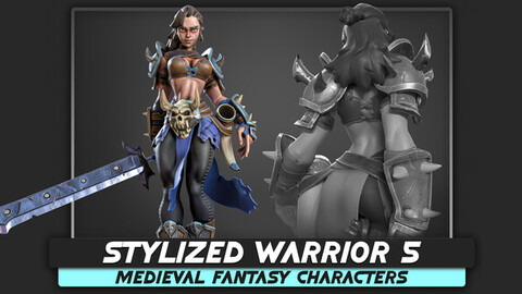 Stylized Warrior 05 - Female Hero Fantasy Characters - Girl Sword Medieval Heroes - #43