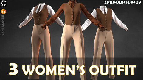 3 WOMEN'S OUTFIT (Clo3D Project + OBJ +FBX)