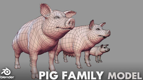 Pig Family BaseMesh - Topology + UV map