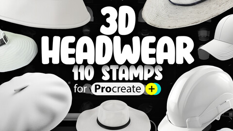 110 Procreate 3D Headwear Stamp Brushes | Procreate Cap Stamps | Procreate Hat Stamps | Procreate Tiara | Procreate Beanie | Procreate Beret | Procreate Crown | Procreate Panama | Procreate Helmet | Procreate Balaclava | Procreate Dual Color Stamps Brushes