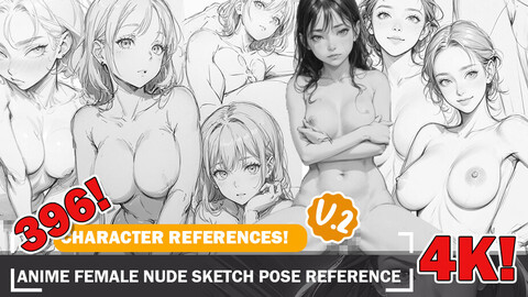 396 Various Anime Female Nude Sketch Pose Characters Reference Intricate Designs and Designs Reference Art V2 4K