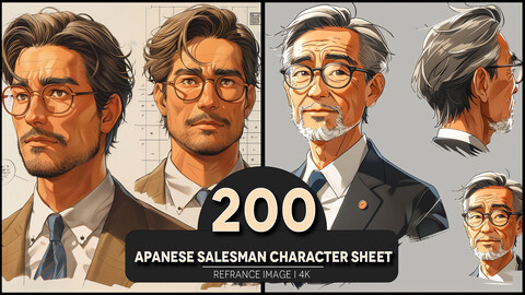 Apanese Salesman Character Sheet 4K Reference/Concept Images