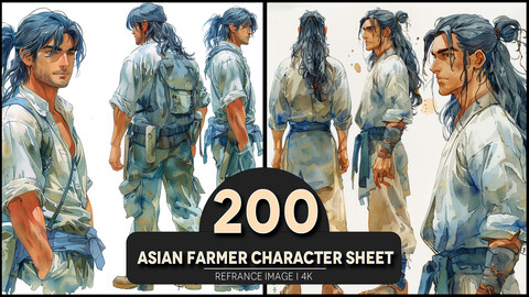 Asian Farmer Character Sheet 4K Reference/Concept Images