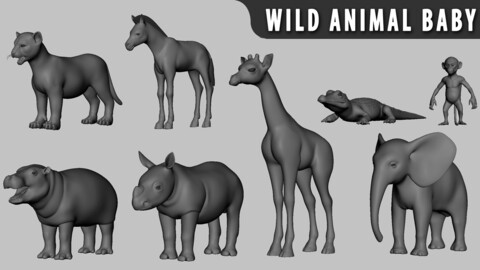 8 Wild Animal Baby - Topology + UV Map