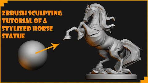 Realstic/Stylized Horse Statue sculpting Tutorial/ Zbrush UI shortcuts/ Rendering Movie and beauty shots tutorial/ AI generated concept art and references