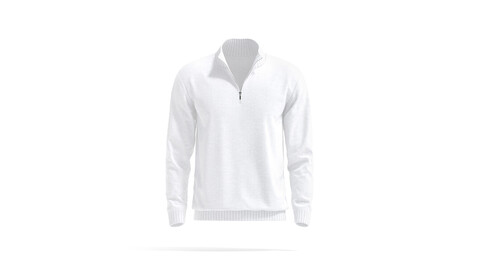 White Quarter Zip Sweater - knitted men pullover with zipper neck