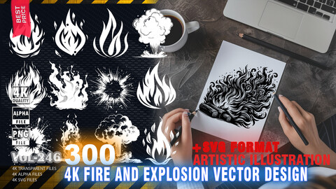 300 4K FIRE AND EXPLOSION DESIGN + SVG VECTOR FILES - ARTISTIC ILLUSTRATION - HIGH END QUALITY RES - (TRANSPARENT & VECTOR & ALPHA) - VOL246