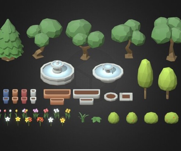 ArtStation - Cartoon Low Poly Trees Flowers Pack | Game Assets