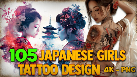 105 Japanese Girls Tattoo Design (PNG Files)-4K- High Quality