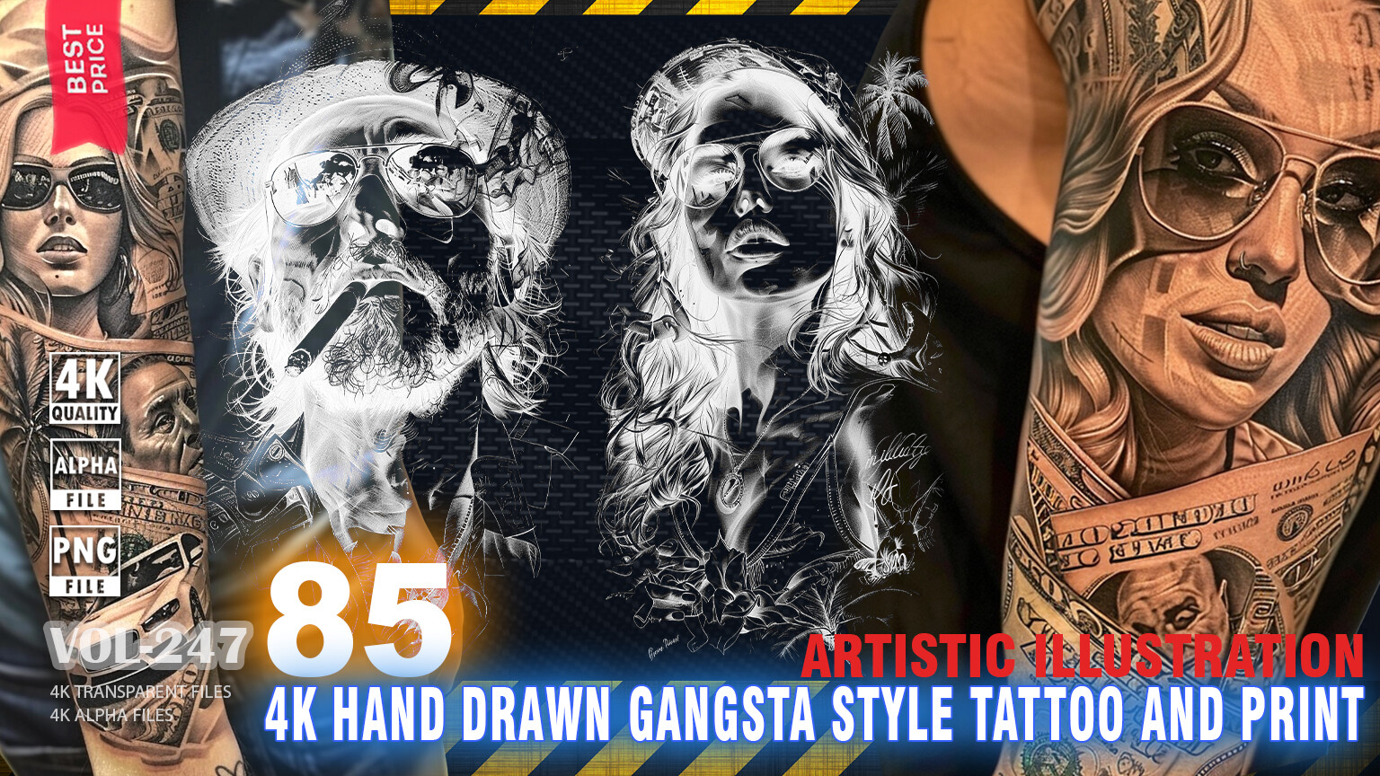 ArtStation - 85 4K HAND DRAWN GANGSTA SLEEVE STYLE TATTOO AND PRINT ...