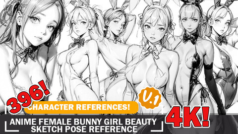 396 Various Anime Female Bunny Girl Beauty Sketch Pose Characters Reference Intricate Designs and Designs Reference Art V1 4K