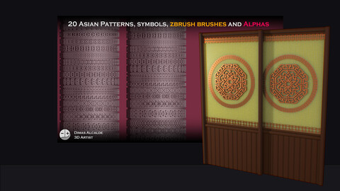 20 Asian Patterns, symbols, ZBRUSH IMM and Alphas  (Blender)