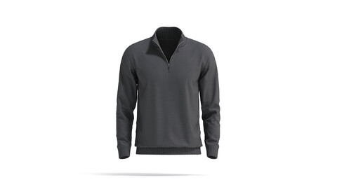 Black Quarter Zip Sweater - knitted men pullover with zipper neck