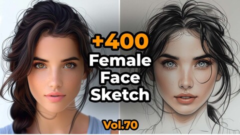 +400 Female Face Sketch Reference (4k)