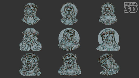 Jesus Portrait basrelief Pack 240610 3D Model Collection