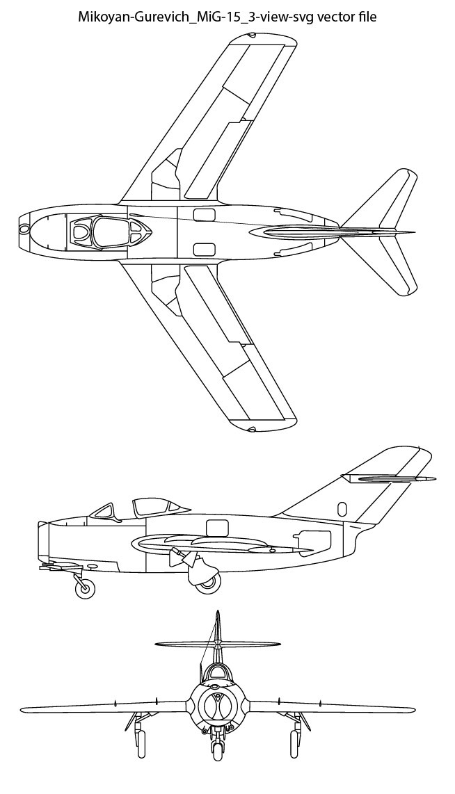 ArtStation - Mikoyan-Gurevich_MiG-15_3-view-svg vector file CNC, Cricut ...